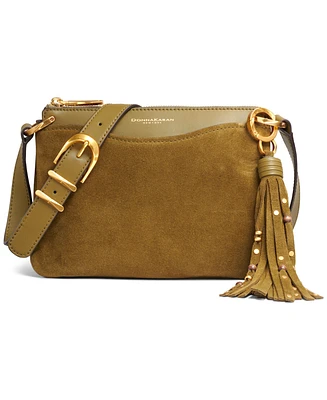 Donna Karan New York Glenwood Zippered Suede Crossbody with Beaded Tassel Detail