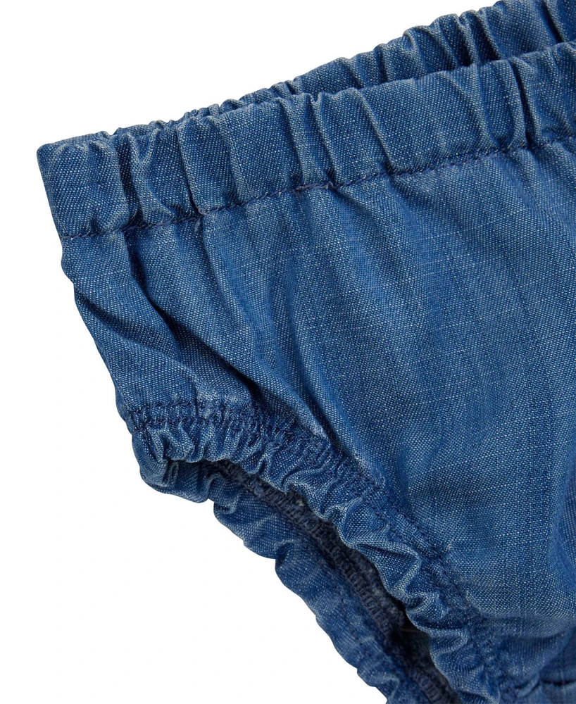 Guess Baby Girls 2-Piece Cap Sleeve Slub Denim Tiered Dress and Matching Bloomer Set