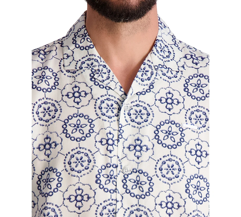 Karl Lagerfeld Paris Men's Medallion Print Pattern Short-Sleeve Shirt