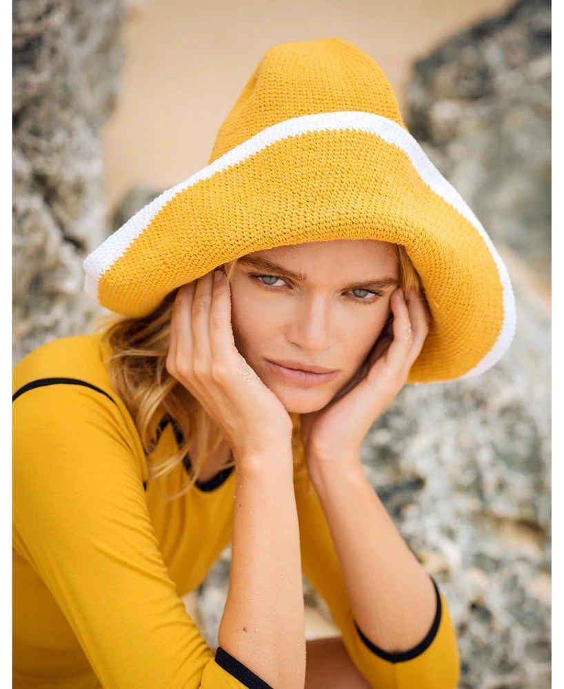 Brunna.co Bloom Line Crochet Sun Hat In Canary Yellow