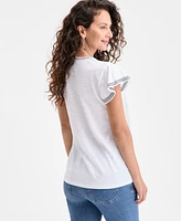 Style & Co Petite Embroidered Cotton Flutter-Sleeve Top, Exclusively at Macy's