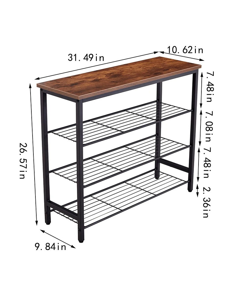 4-Tier Shoe Rack with Mdf Top Board,Metal Industrial Style Bookshelf,Modern Ladder Shelf Storage,Multifunctional Shoe Storage Shelf