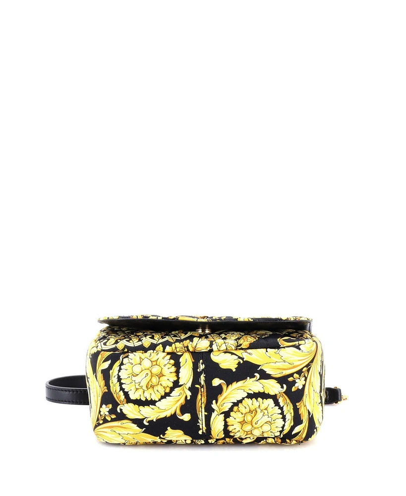 Pre-Owned Versace Small Virtus Chain Flap Shoulder Bag Quilted Printed Silk