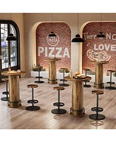 Tribesigns Round Bar Table with 2 Chairs, Industrial Bistro Sets with 2 barstools, Pub Cocktail Table with Metal Ring Footrest for Kitchen Nook, Apart