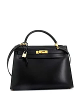 Pre-Owned Hermes Kelly 32 Handbag Black Box Calf with Gold Hardware