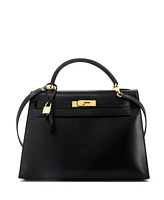 Pre-Owned Hermes Kelly 32 Handbag Black Box Calf with Gold Hardware