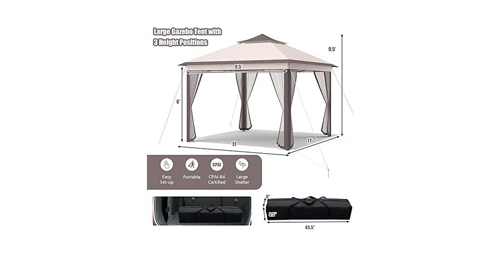 11 x 11 Feet 2-Tier Pop-Up Gazebo Tent Portable Canopy Shelter Carry Bag Mesh