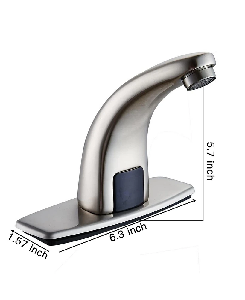 Automatic Sensor Touchless Bathroom Sink Faucet With Deck Plate Brushed Nickel