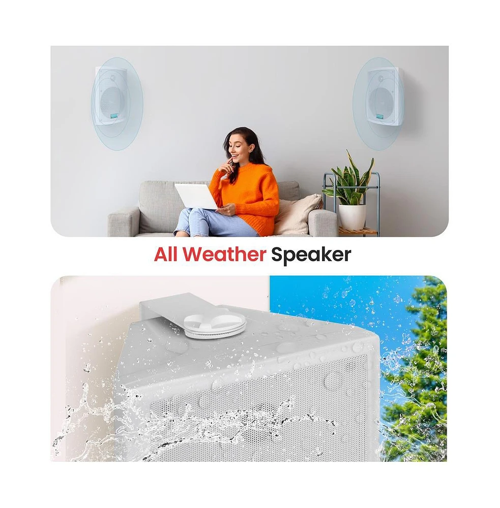 Pyle PDWR63 6.5" Indoor/Outdoor Waterproof Wall Mount Speakers - 350W, White, Pair