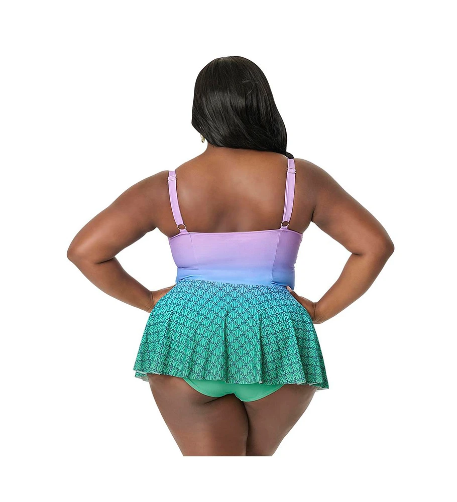 Unique Vintage Plus Spaghetti Strap Sweetheart Skirted One Piece Swimsuit