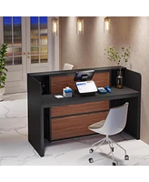 Tribesigns Reception Desk with Led Lights, 63 Inches Front Counter Desk for Checkout, Lobby, Salon, Retail, Modern Large Counter Table for Store Shop