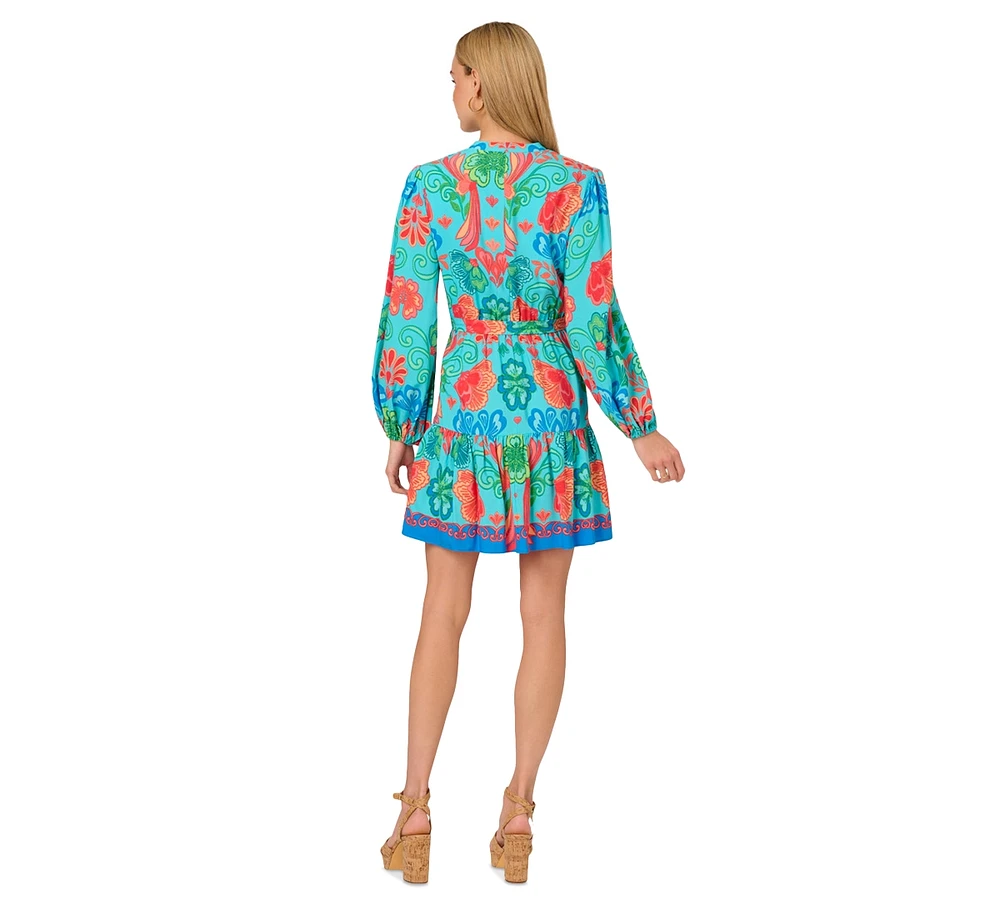 Adrianna by Papell Women's Printed Long-Sleeve Dress