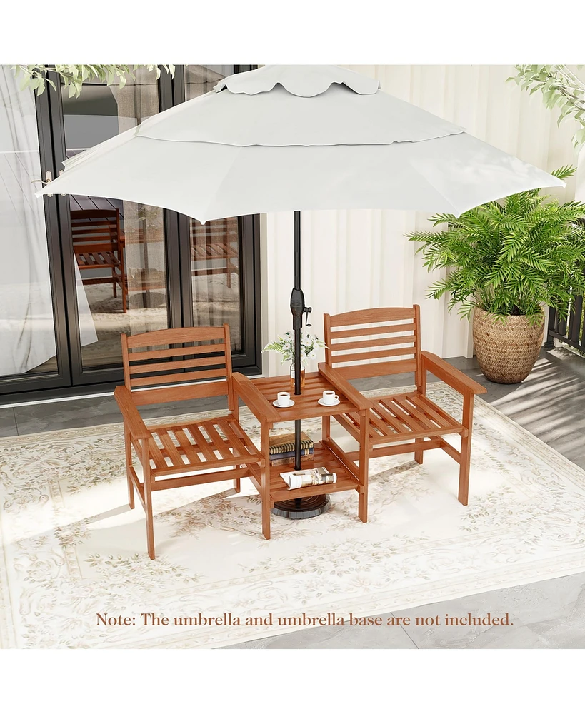 Gymax Outdoor Patio Loveseat w/ Coffee Table & Umbrella Hole for Garden Poolside