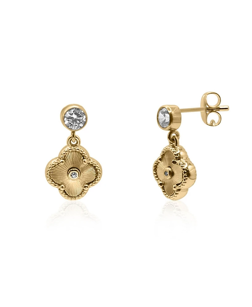 Non-Tarnishing 10mm Gold Filled Clover with Cubic Zirconia Stud Earrings