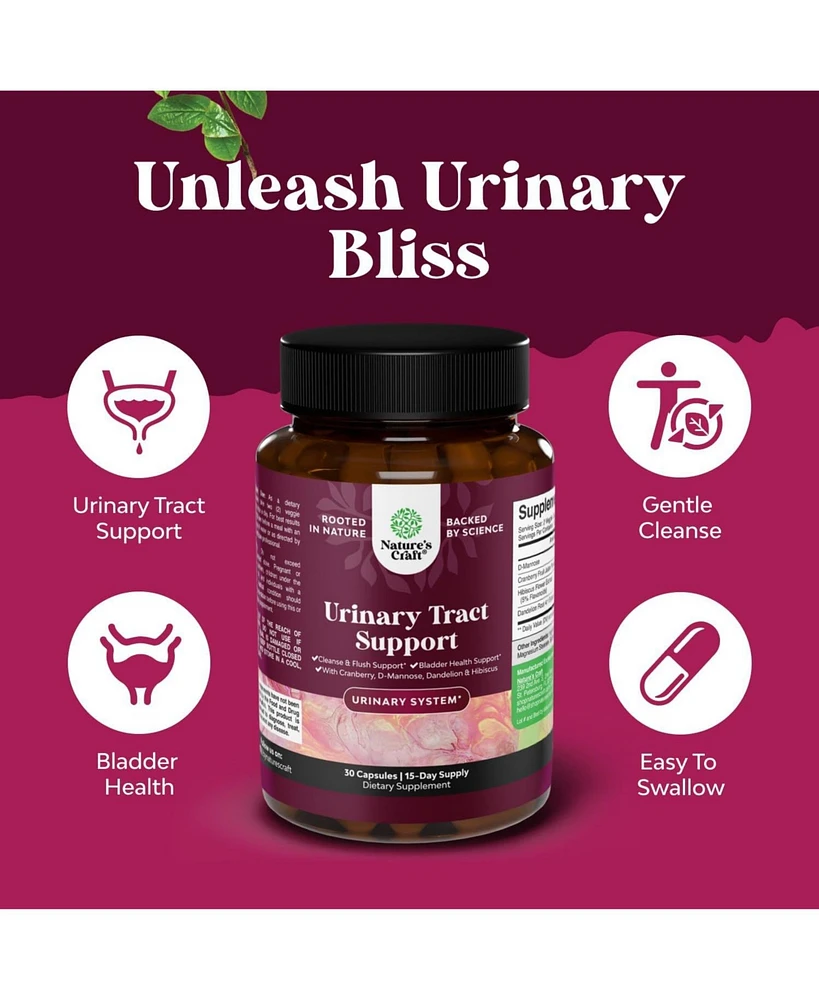 Urinary Tract Support Supplement | High Potency D-Mannose with Cranberry Juice Powder & Dandelion for Urinary Tract Health | 30ct