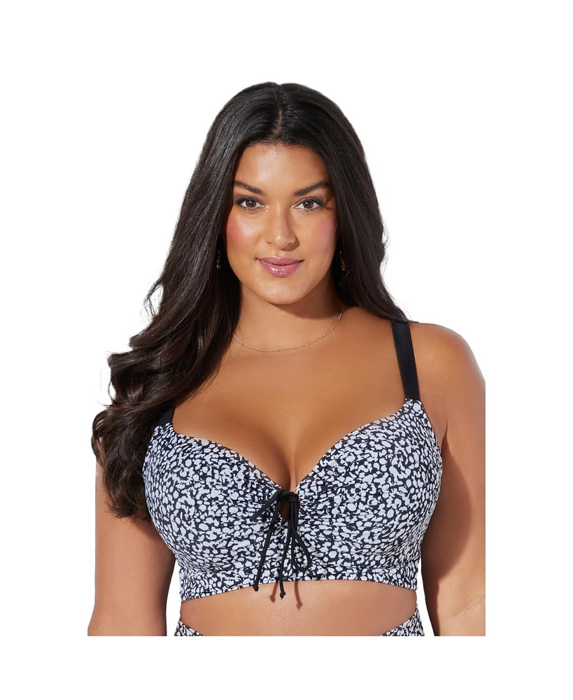Swimsuits for All Women's Bra Tie Front Longline Underwire Bikini Top