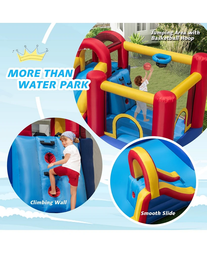 7 in 1 Outdoor Inflatable Bounce House with Water Slides and Splash Pools with 680W Blower
