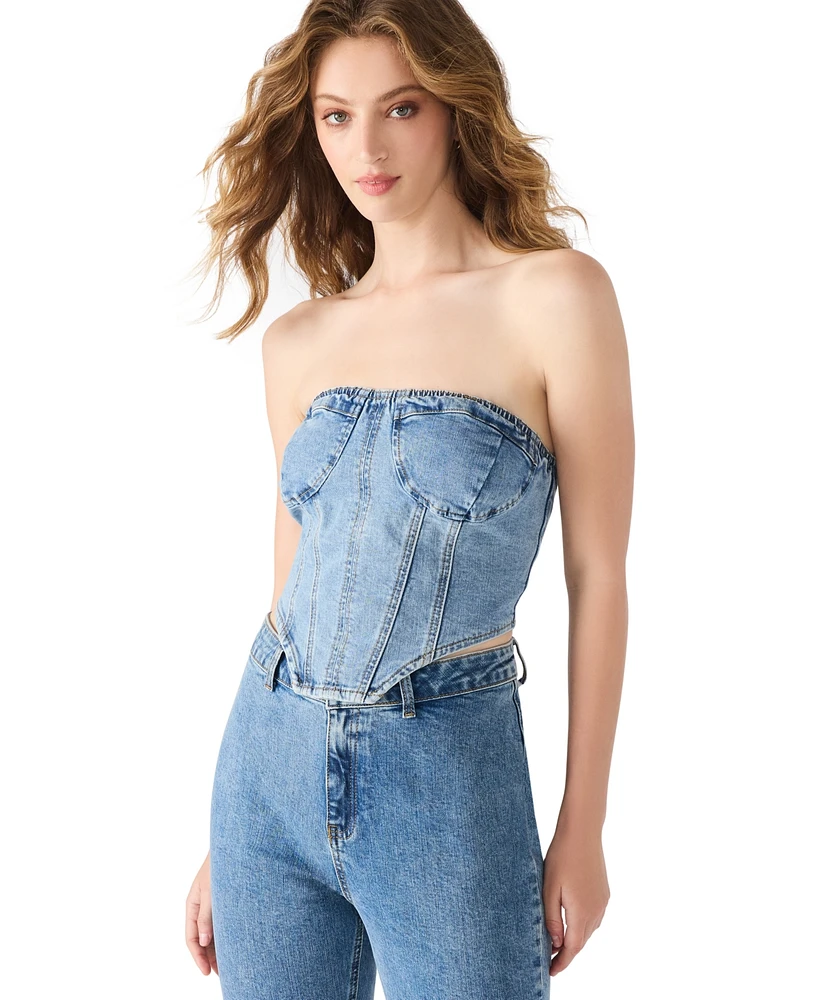 Steve Madden Women's Rina Strapless Denim Corset Top