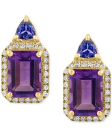 Effy Amethyst (2 ct. t.w.), Tanzanite (1/5 ct. t.w.), & Diamond (1/6 ct. t.w.) Halo Stud Earrings in 14k Gold