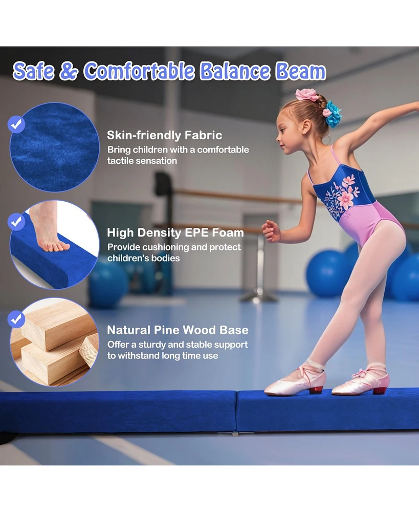Folding Balance Beam with Solid Wood Base and Anti-slip Bottom