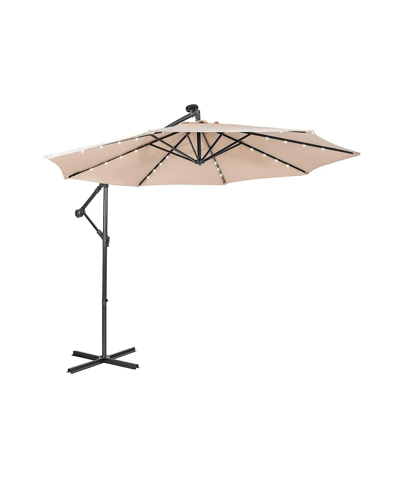 10 Feet Patio Solar Powered Cantilever Umbrella with Tilting System-Beige