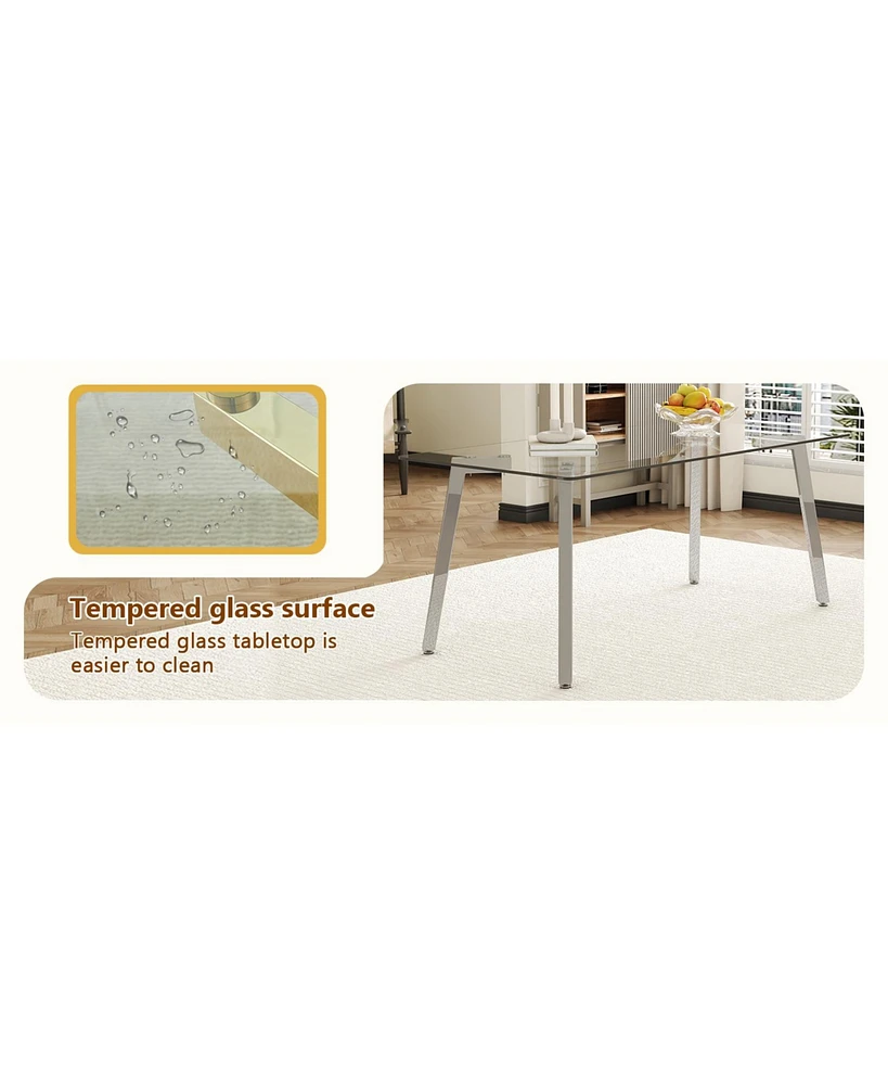 71" Rectangular Glass Table & 8 Black Pu Chairs
