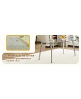 71" Rectangular Glass Table & 8 Black Pu Chairs