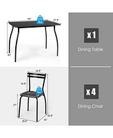 5 Pieces Dining Table Set with 4 Chairs and Backrests