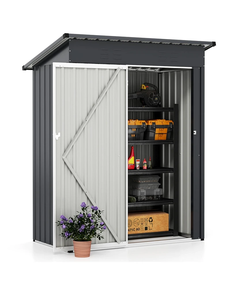 5 x 3 Feet Outdoor Storage Shed with Sloped Roof and Lockable Door-Gray