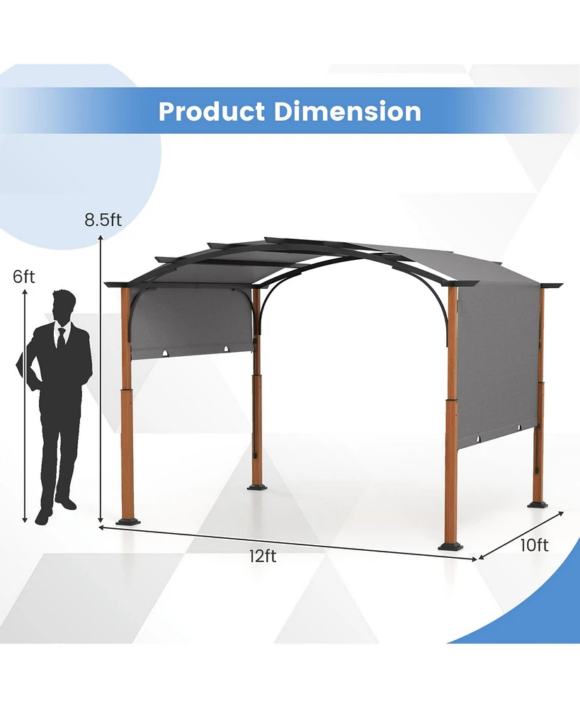 10 x 12 Ft Outdoor Retractable Pergola with Retractable Canopy for Patio-Gray