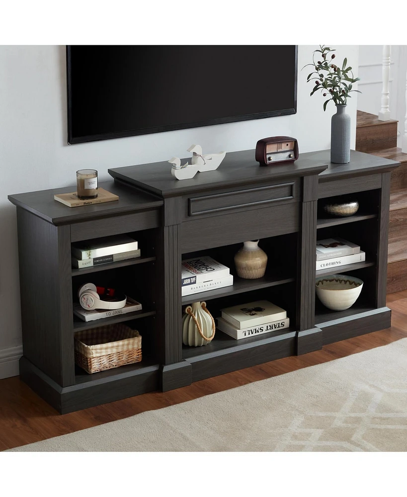 Media Console Table with Large Storage Cabinet, Modern Tv Media Entertaionment Stand, Grey, 65.75"W17"D32.48"H