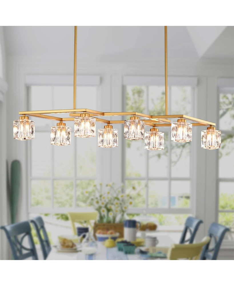 8-Light Crystal Chandelier with Matte Gold Finish, Ideal for Dining Rooms and Various Other Spaces
