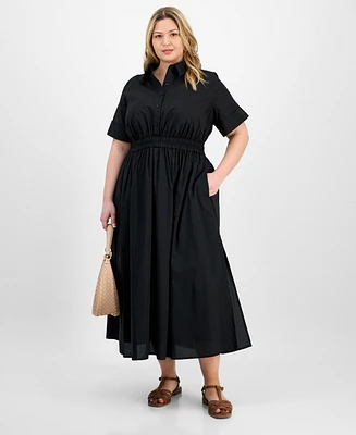 On 34th Trendy Plus Short-Sleeve Popover Shirtdress, Exclusively at Macy's
