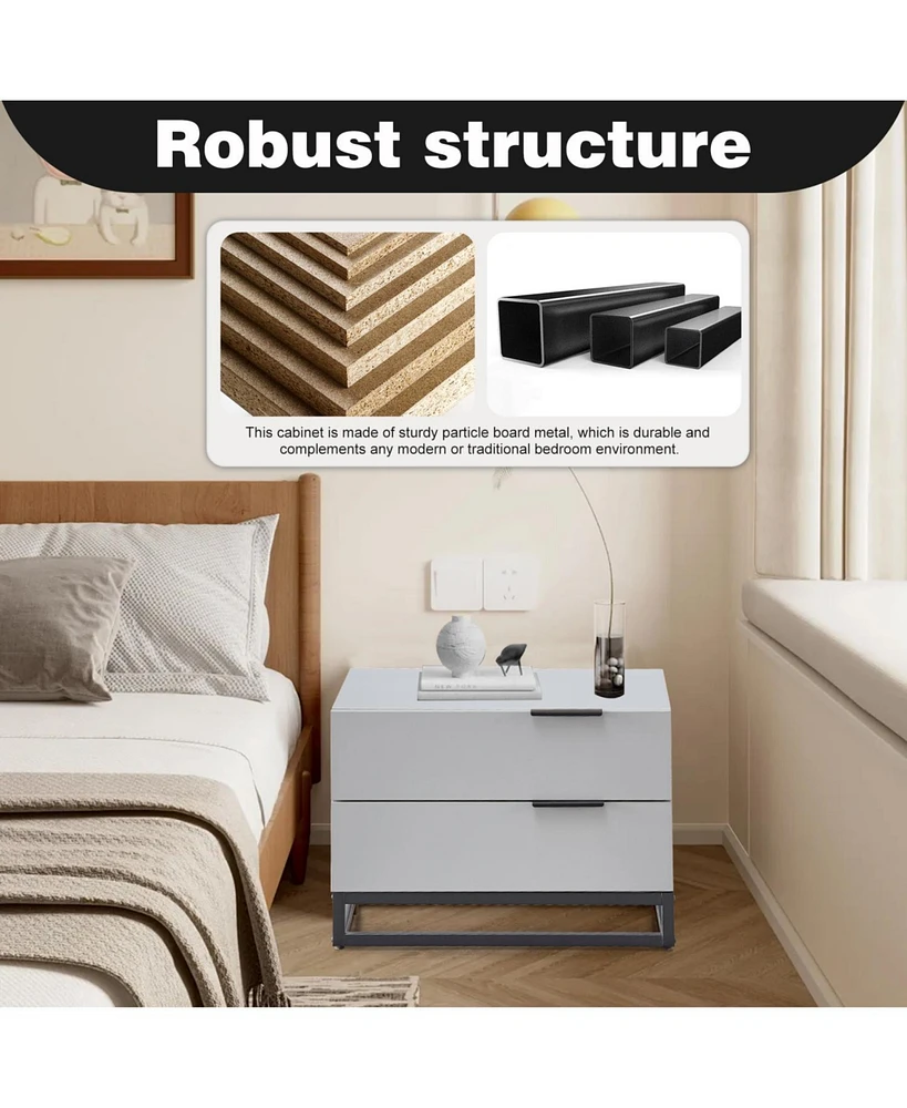 Grey Nightstand with 2 Drawers for Closet, Bedroom, or Entryway