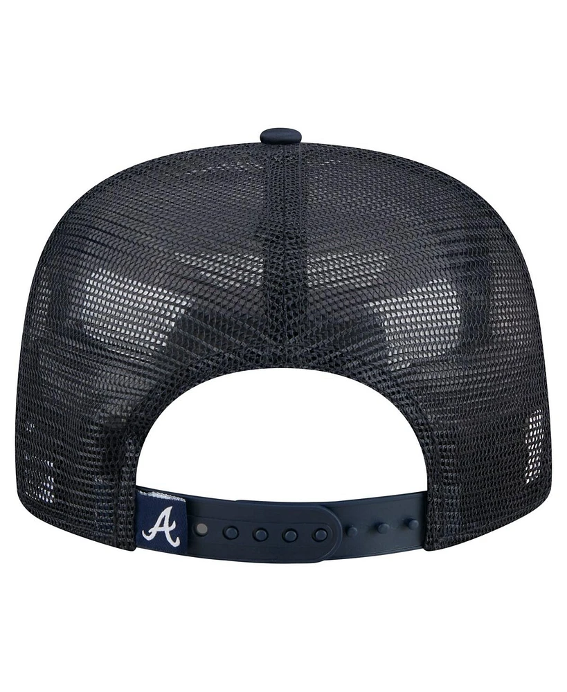 New Era Men's Navy Atlanta Braves Retro Satin Script Golfer Adjustable Hat