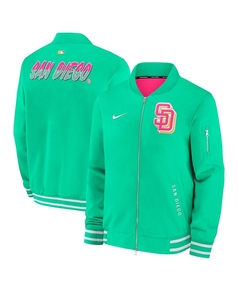 Nike Men's Green San Diego Padres Authentic Collection City Connect Full-Zip Bomber Jacket