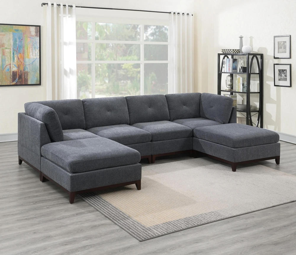 Piece Ash Grey Chenille Fabric Modular Sectional with Ottomans