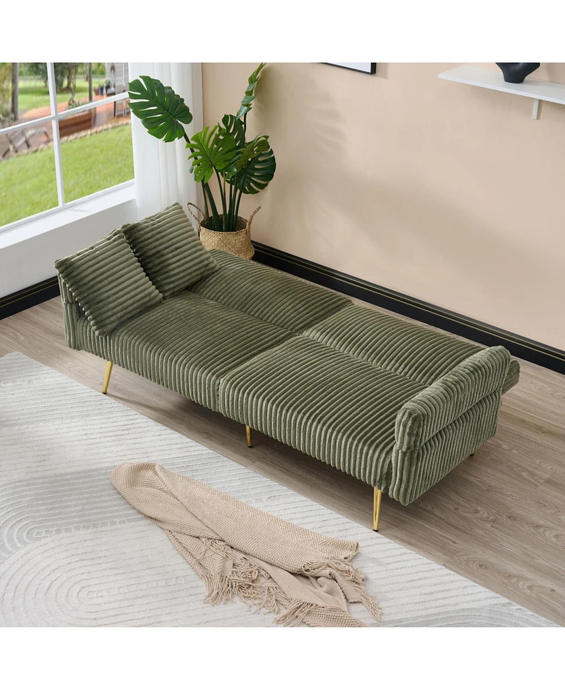 79 inch corduroy sofa bed, foldable double sofa bed with folding armrests, suitable for living rooms and small spaces