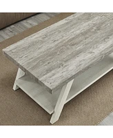 Contemporary 3-Piece Wood Shelf Coffee Table Set in Weathered Gray and Beige
