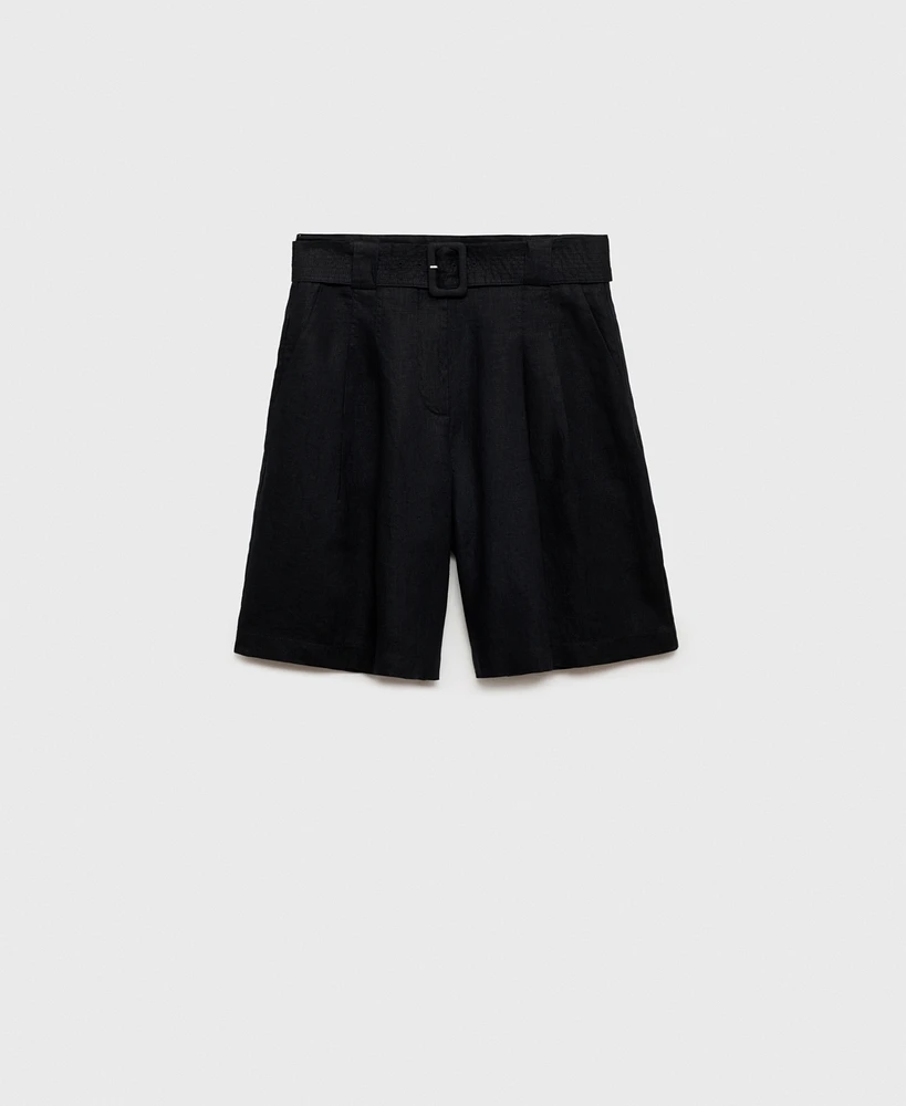 Mango Women's Belt Linen-Blend Bermuda Shorts