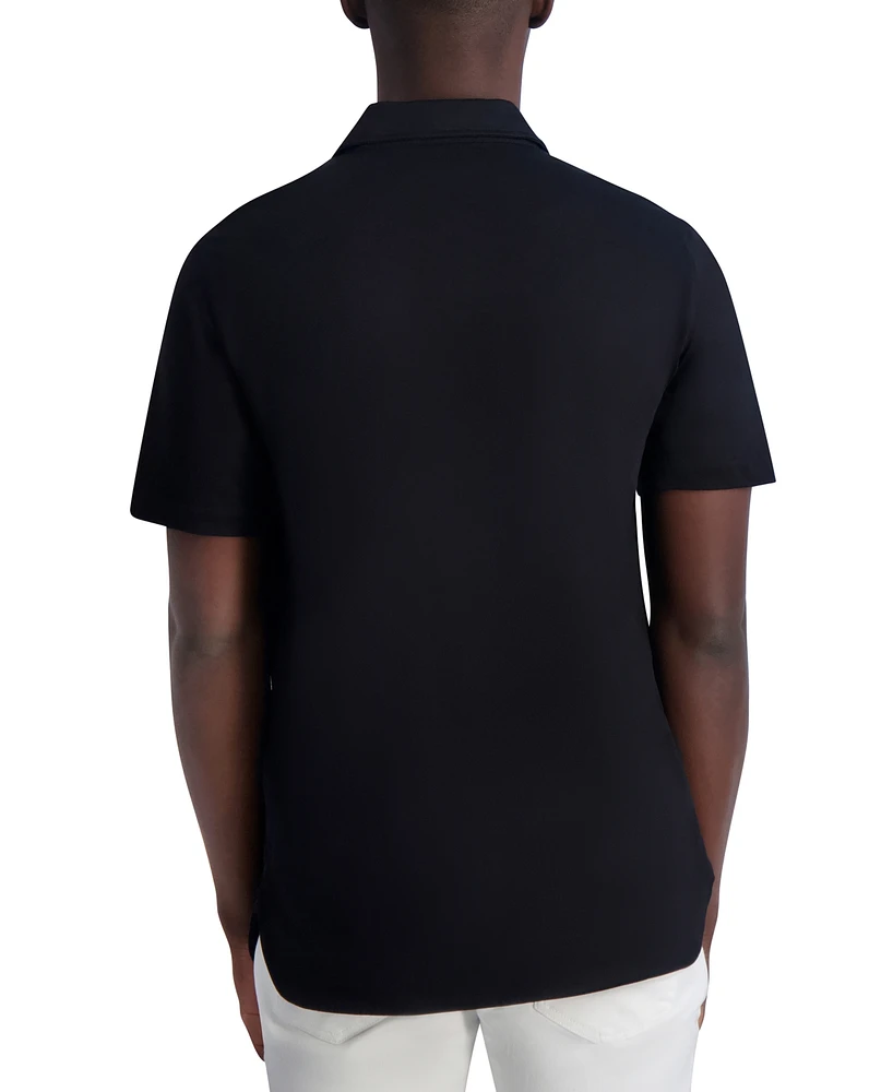 Karl Lagerfeld Paris Men's Short Sleeve Collared Knit Button Front T-Shirt