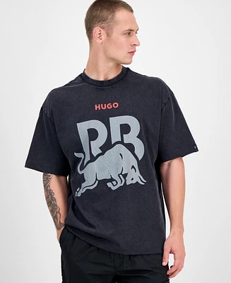 Hugo by Boss Men's Washed Fanwear Oversized Short Sleeve Crewneck Bull Graphic T-Shirt