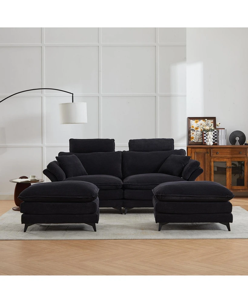 Cloud Comfort Sectional Sofa with Ottomans (85.8", Black