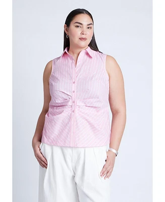 Eloquii Women's Striped Sleeveless Collared Top
