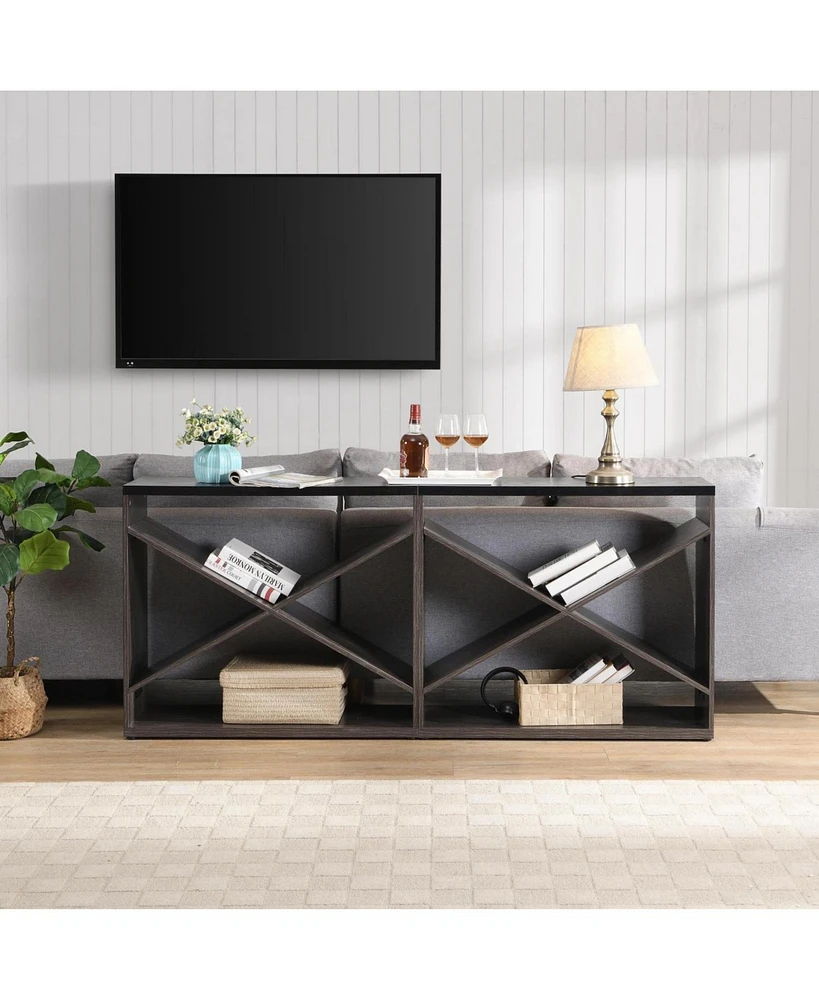 70.87" X-Shape Farmhouse Console Table with Storage