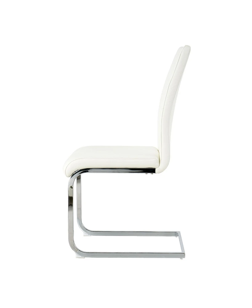 Glass Dining Table and White Pu Chairs Set (5)