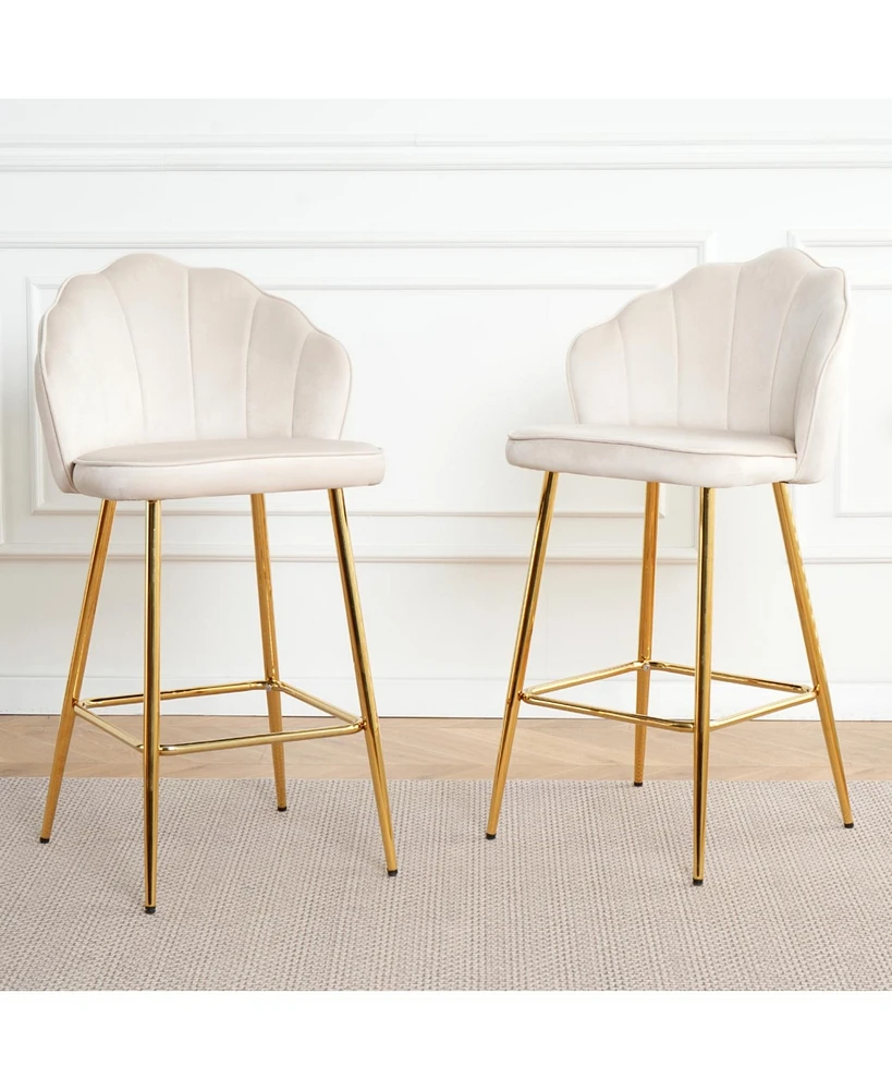 3-Pack Velvet Barstools with Glass Countertop & Gold Legs