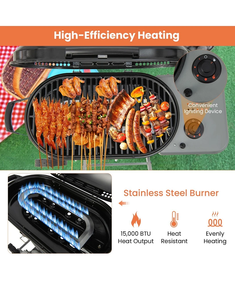15000 Btu Portable Propane Bbq Grill with Wheels and Side Shelf