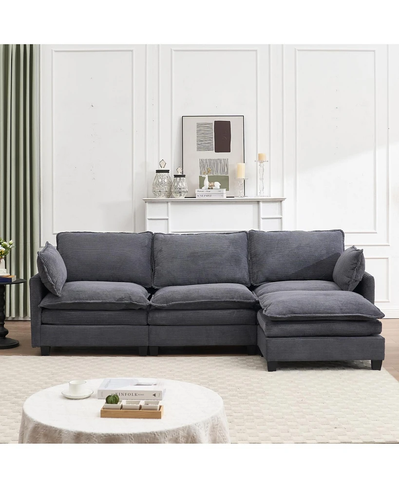 Modular Velvet U-Shaped Sofa with Ottoman & Pillows