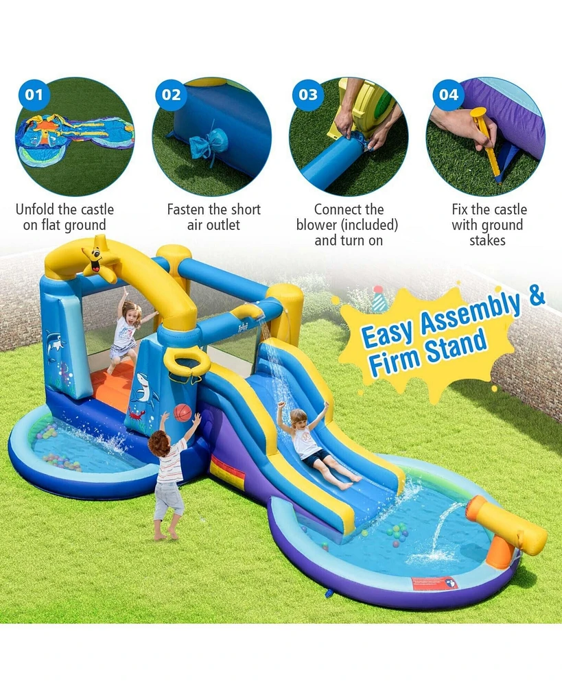 Inflatable Ocean-Themed Bounce House with 680W Blower and 2 Pools